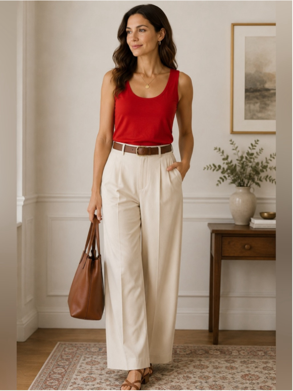 RIANI Red Stretch Sleeveless Tank Size 12 Luxury Designer Minimalist Casual